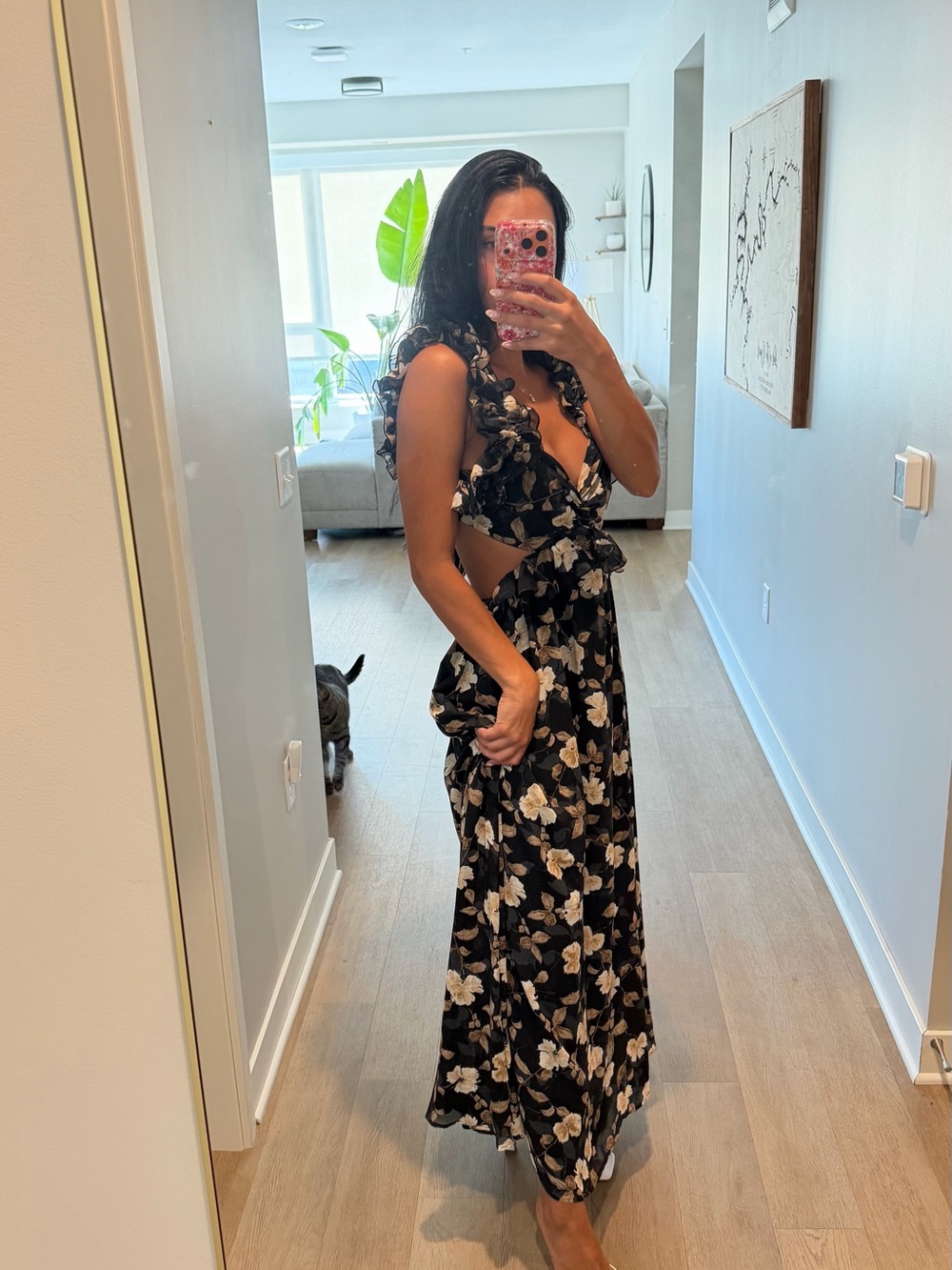 Petal & Pup Black Maxi Dress with White Floral Print - Picture 2 of 9